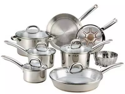 1. T-Fal Ultimate Stainless Steel Copper Bottom 13 Pc Cookware Set