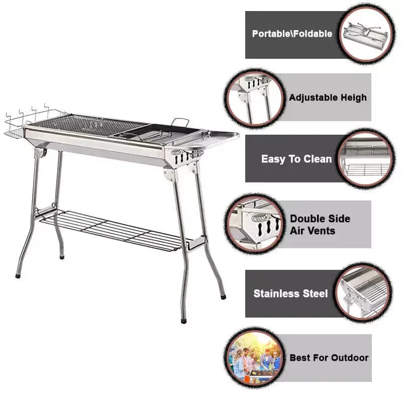 ISUMER Portable Stainless Steel BBQ Charcoal Grill