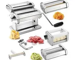 Pasta Maker Deluxe Set 5 Piece Steel Machine with Spaghetti Fettuccini Roller